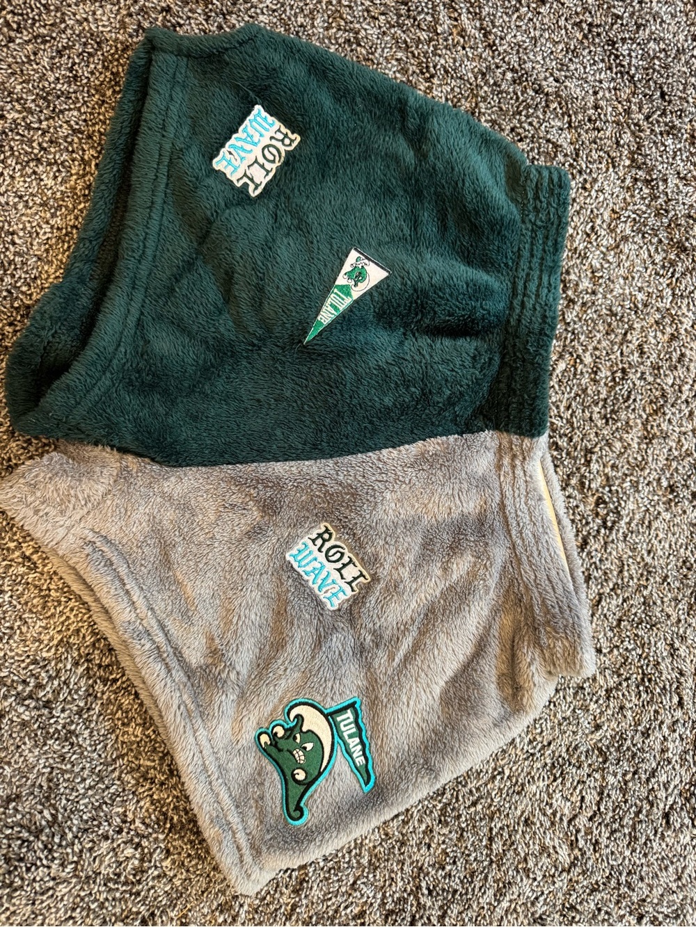 Green and Gray Plush Shorts with Tulane University Patches